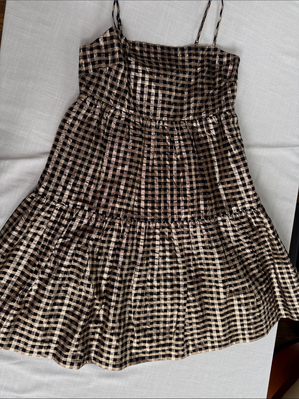 Black and shine beige Gingham Tiered Mini Skirt with Spaghetti Straps